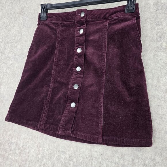 Maurices Burgundy Corduroy Button-Front Mini Skirt - Picture 2 of 8